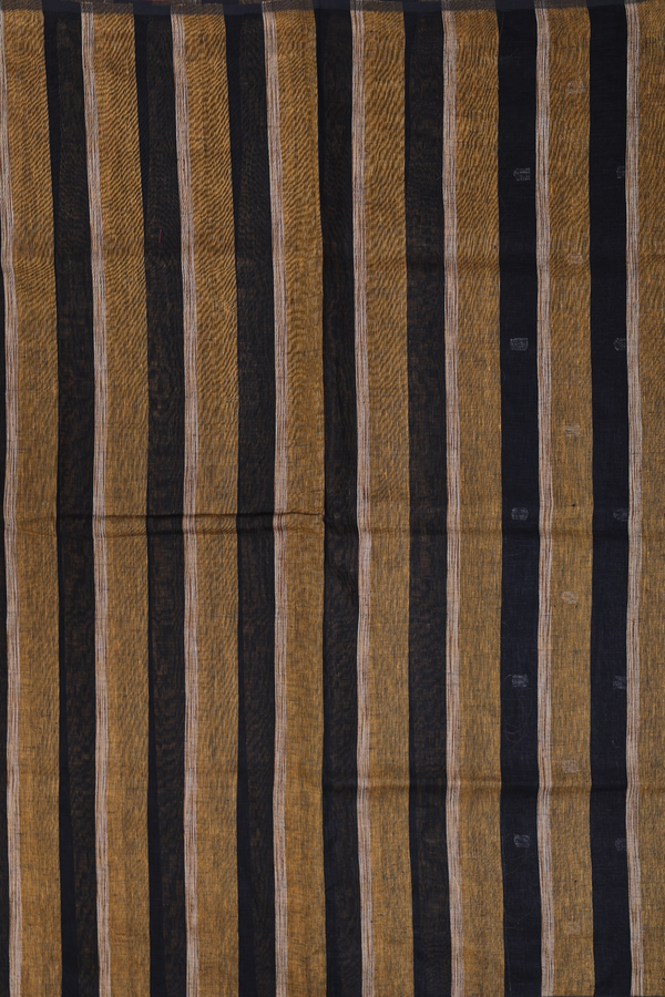 Linen Saree In Brown And Black With Stripes Design