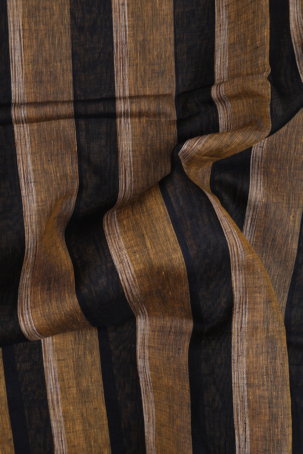 Linen Saree In Brown And Black With Stripes Design