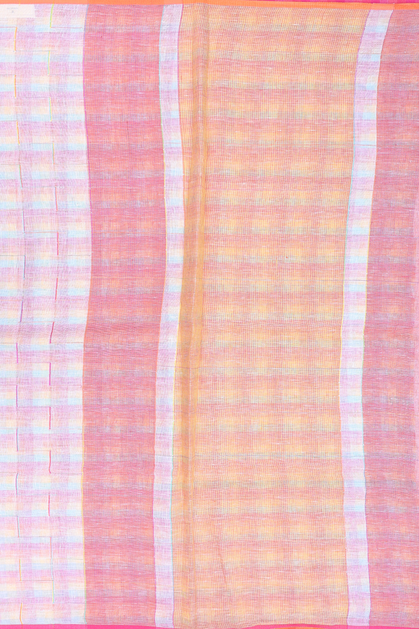 Linen Saree In White With Chevron Design
