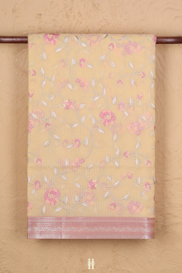 Kota Cotton Saree In Yellow With Floral Design