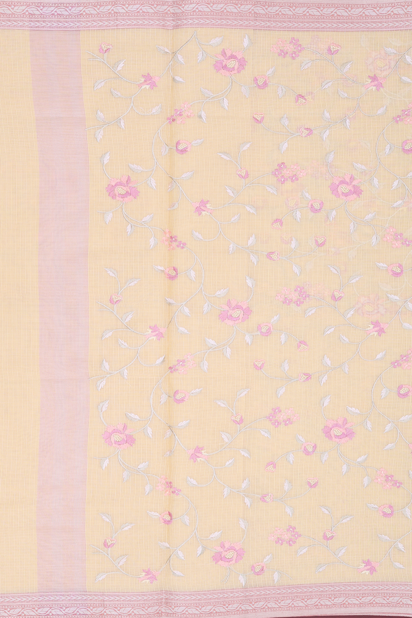 Kota Cotton Saree In Yellow With Floral Design
