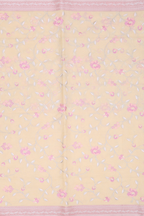 Kota Cotton Saree In Yellow With Floral Design