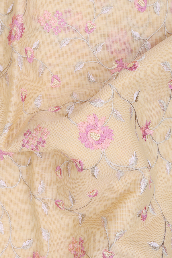 Kota Cotton Saree In Yellow With Floral Design