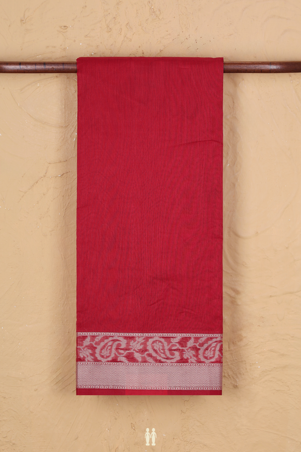 Kota Cotton Saree In Ruby Red With Threadwork Border