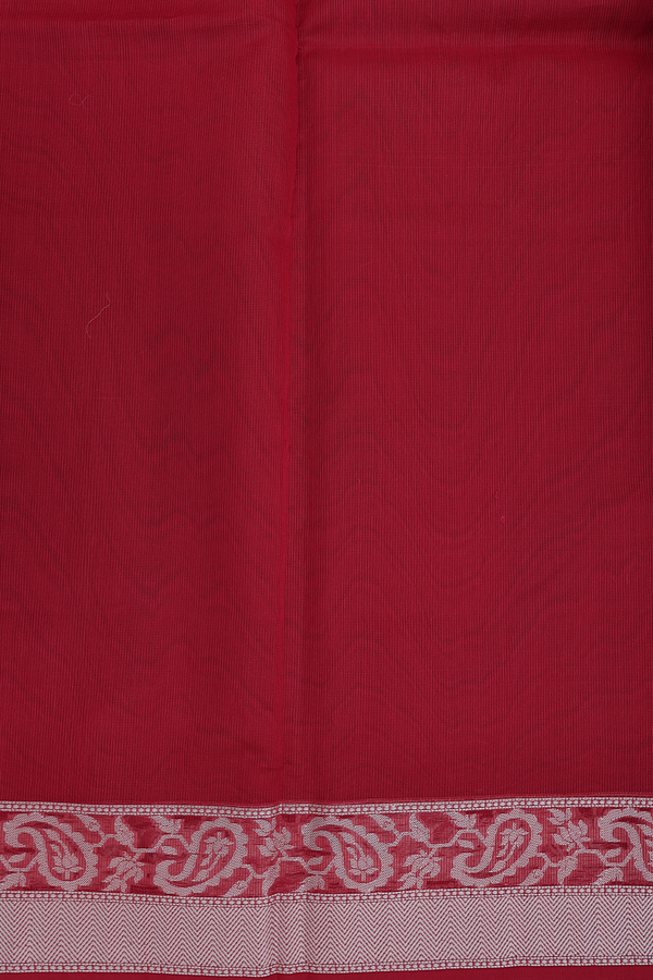 Kota Cotton Saree In Ruby Red With Threadwork Border