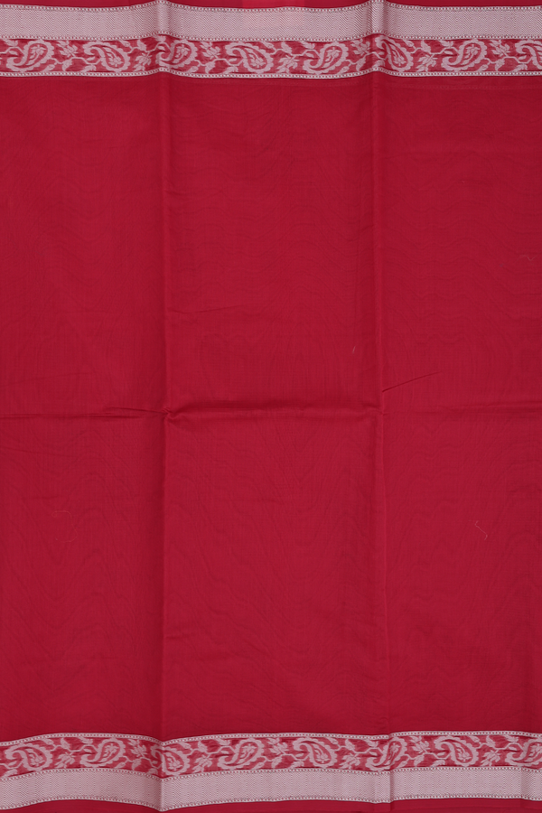 Kota Cotton Saree In Ruby Red With Threadwork Border