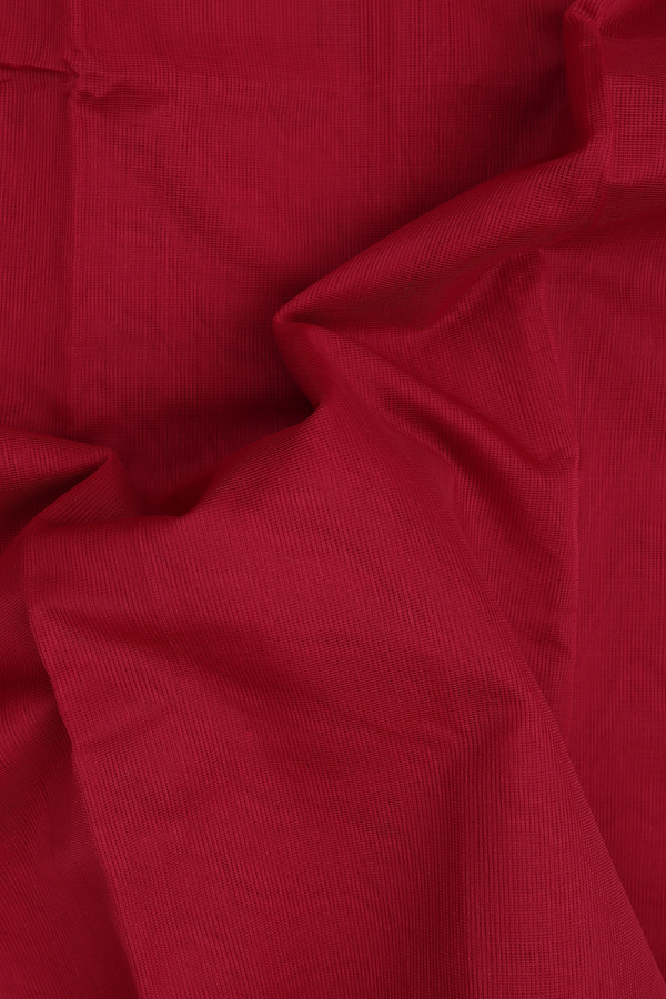 Kota Cotton Saree In Ruby Red With Threadwork Border