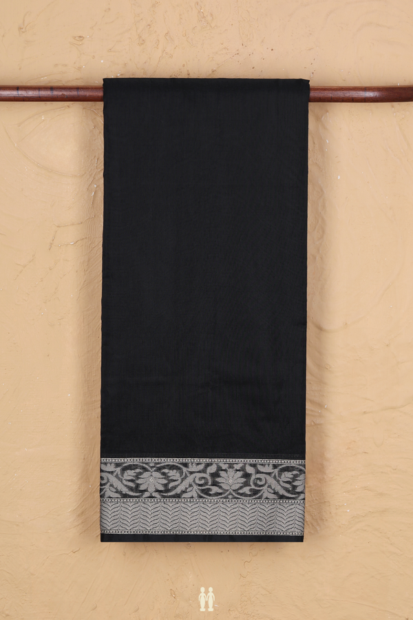 Kota Cotton Saree In Black With Threadwork Border