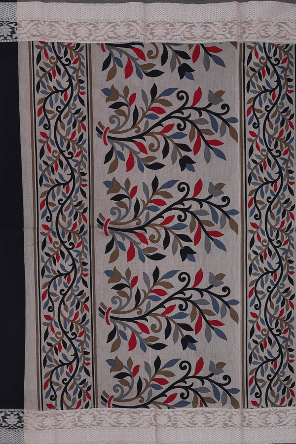 Kota Cotton Saree In Black With Threadwork Border