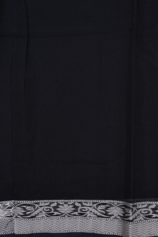 Kota Cotton Saree In Black With Threadwork Border