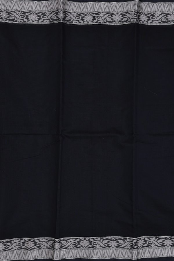 Kota Cotton Saree In Black With Threadwork Border