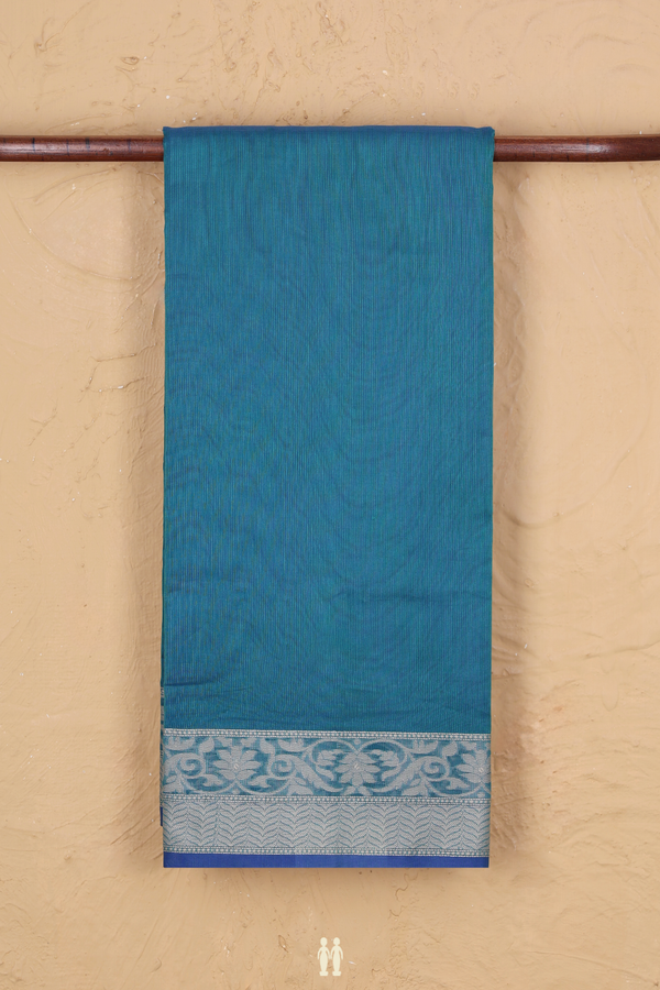 Kota Cotton Saree In Cerulean Blue With Threadwork Border