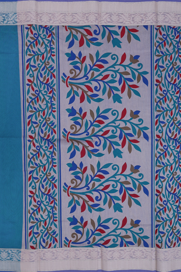 Kota Cotton Saree In Cerulean Blue With Threadwork Border