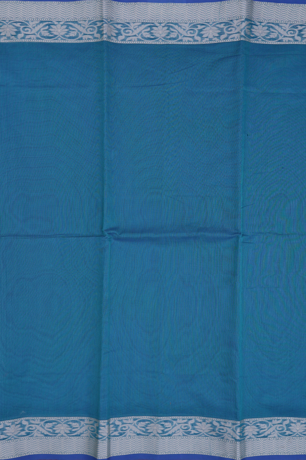 Kota Cotton Saree In Cerulean Blue With Threadwork Border