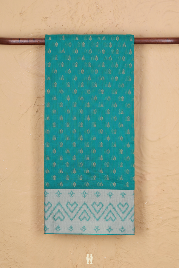 Kota Cotton Saree In Green With Printed Buttas