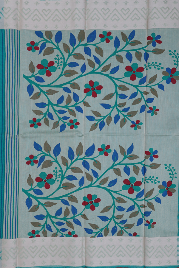 Kota Cotton Saree In Green With Printed Buttas