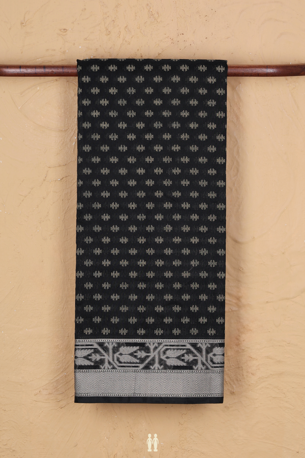 Kota Cotton Saree In Black With Threadwork Buttas