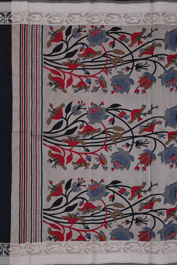 Kota Cotton Saree In Black With Threadwork Buttas