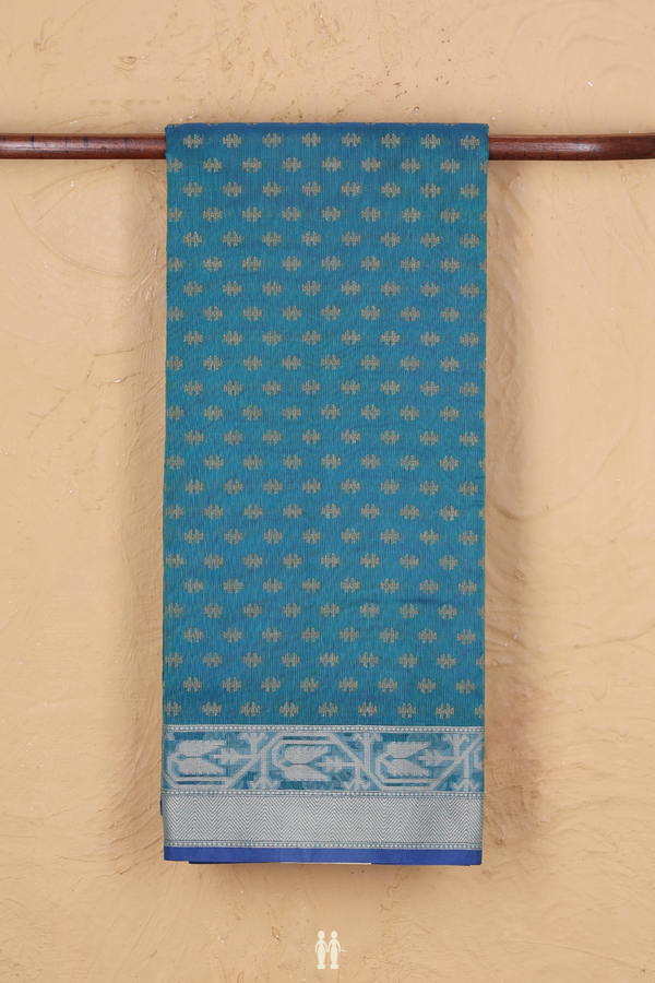 Kota Cotton Saree In Capri Blue With Printed Buttas