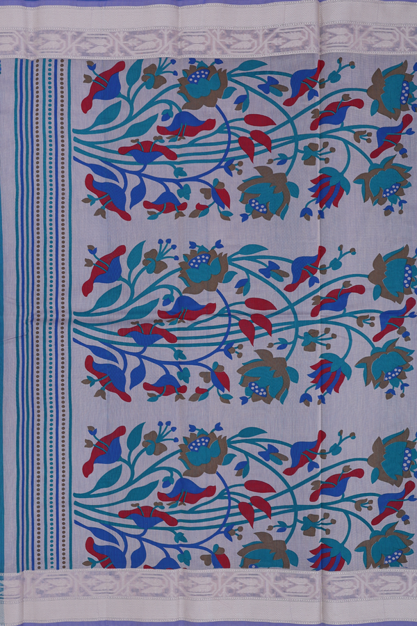 Kota Cotton Saree In Capri Blue With Printed Buttas