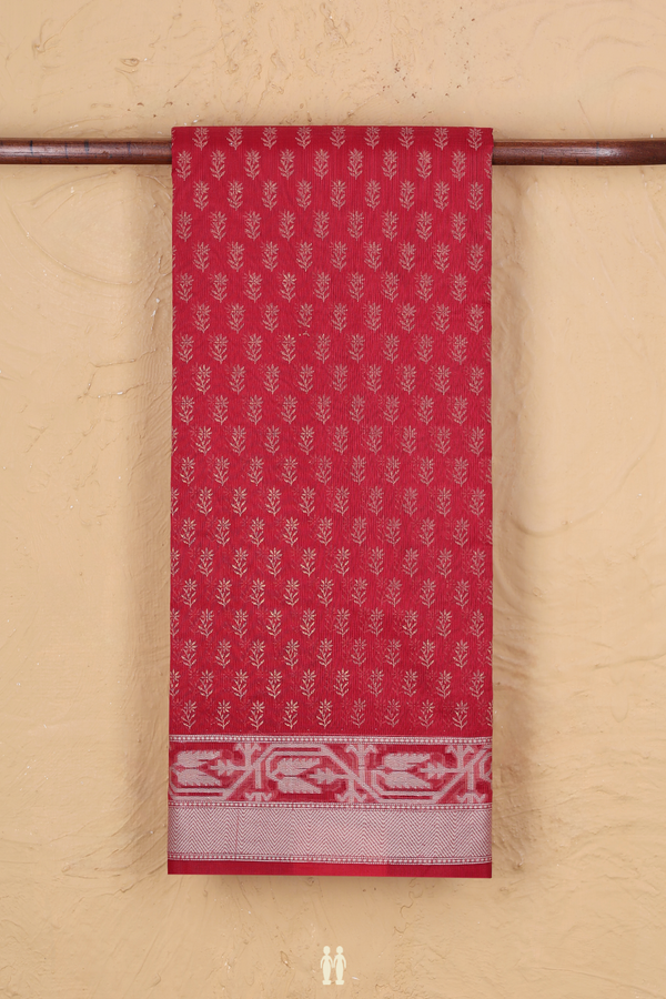 Kota Cotton Saree In Crimson Red With Floral Buttas