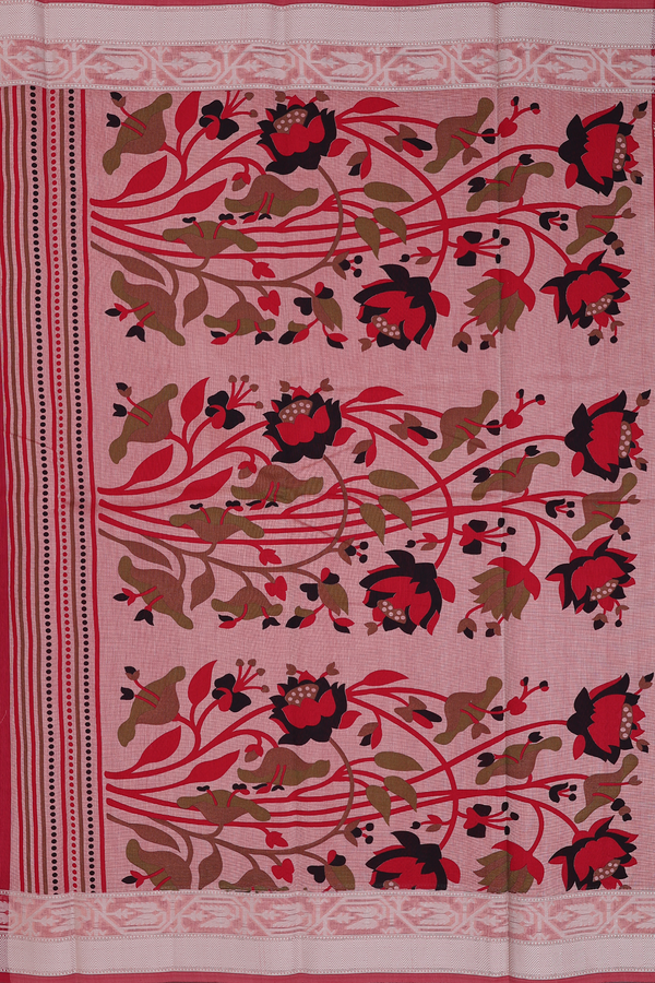 Kota Cotton Saree In Crimson Red With Floral Buttas