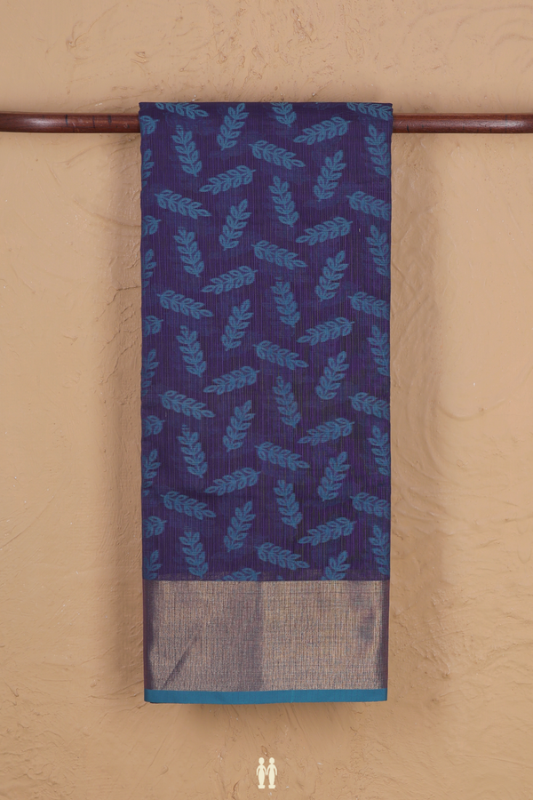 Kota Cotton Saree In Royal Blue With Leaf Design