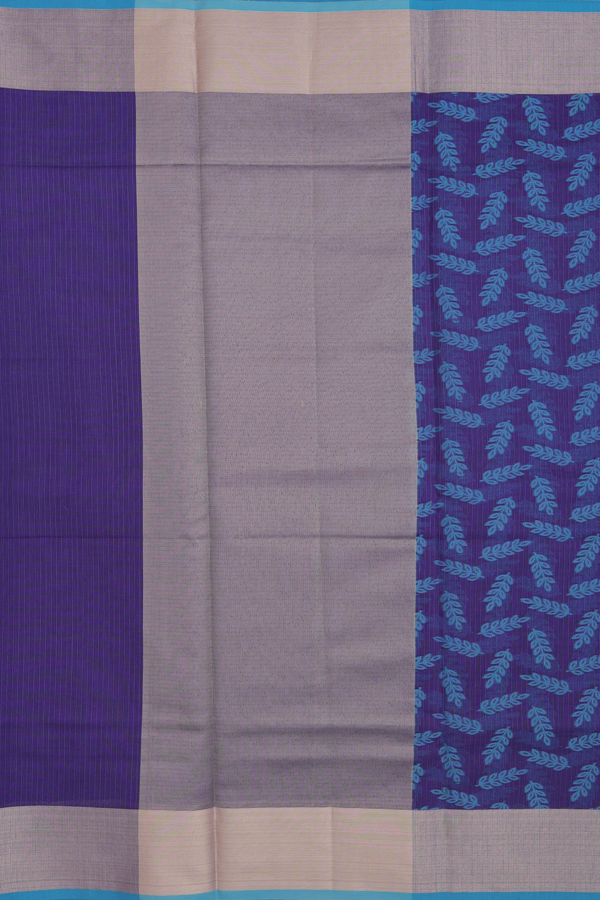Kota Cotton Saree In Royal Blue With Leaf Design