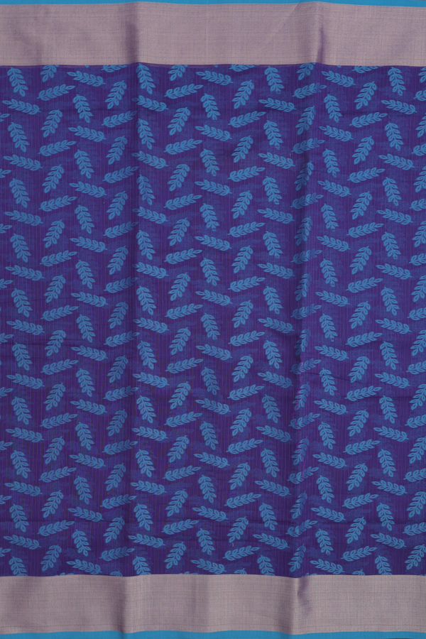 Kota Cotton Saree In Royal Blue With Leaf Design