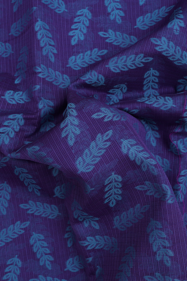 Kota Cotton Saree In Royal Blue With Leaf Design