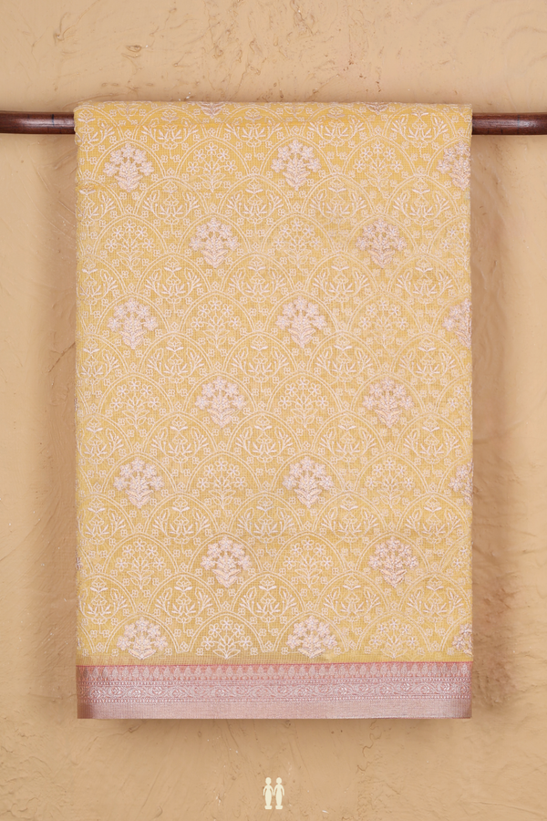 Kota Cotton Saree In Yellow With Floral Design