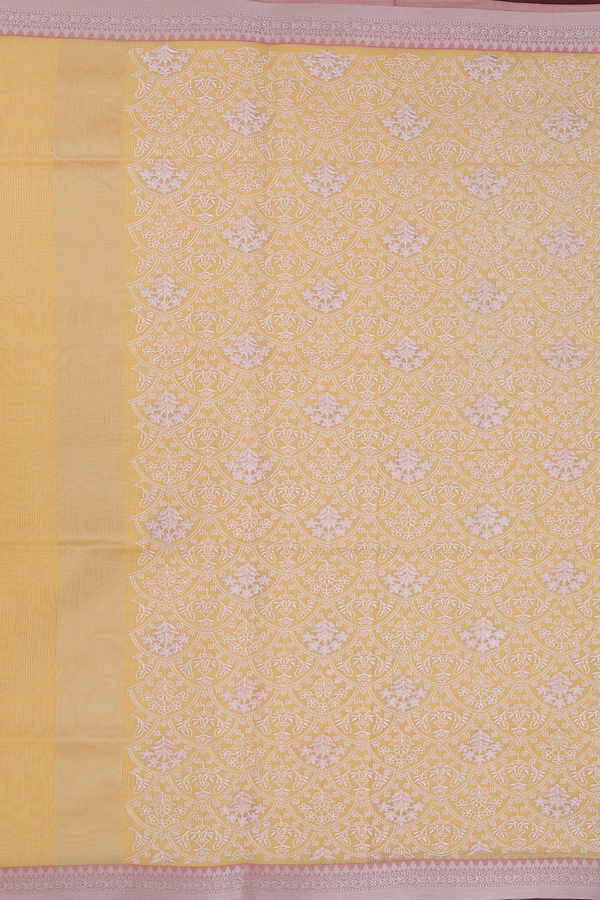 Kota Cotton Saree In Yellow With Floral Design