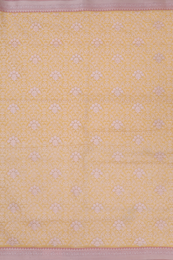 Kota Cotton Saree In Yellow With Floral Design