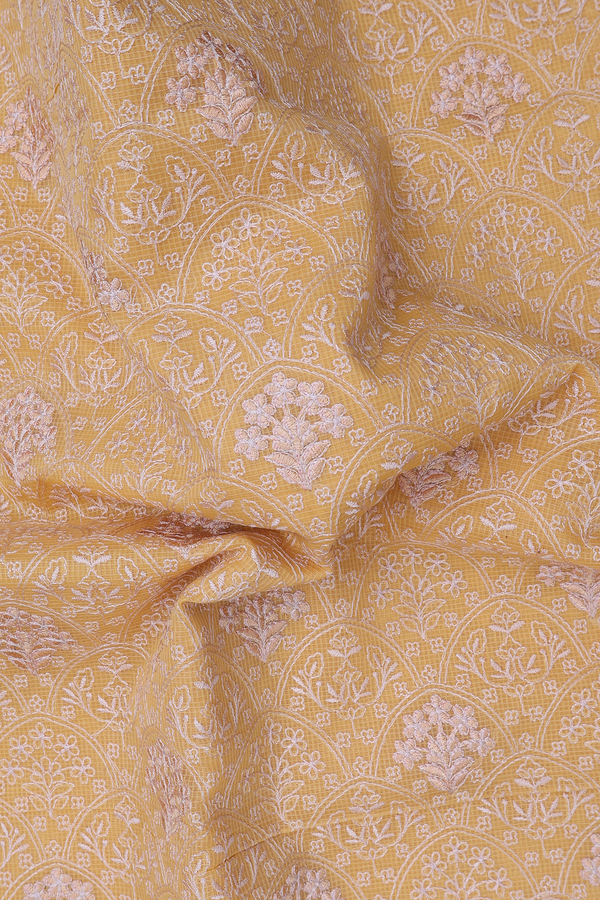 Kota Cotton Saree In Yellow With Floral Design