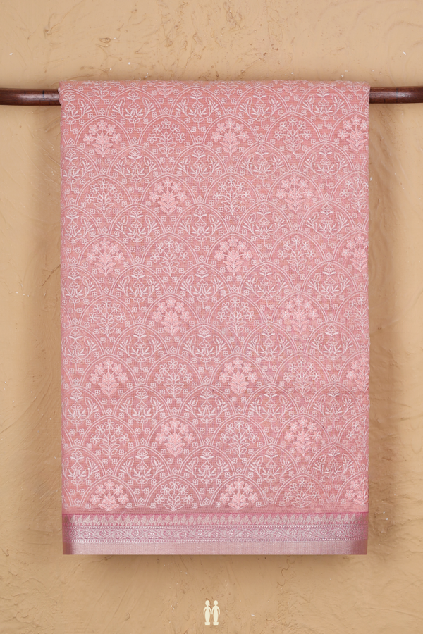 Kota Cotton Saree In Blush Orange With Embroidered Design