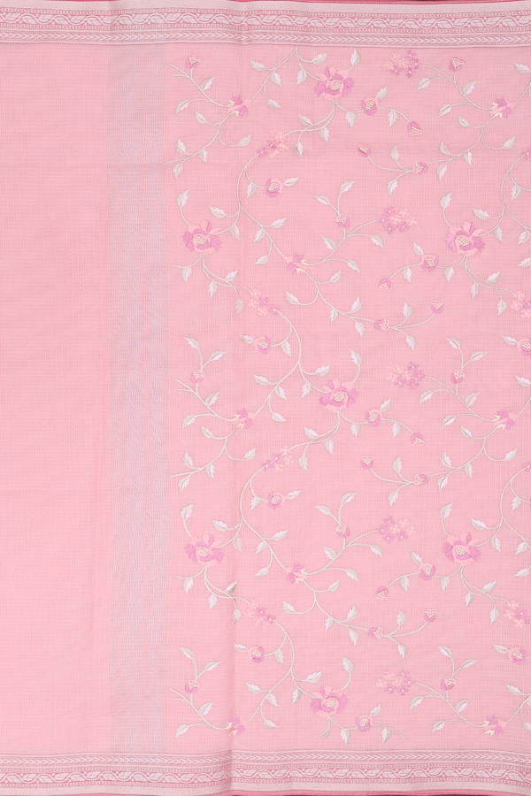 Kota Cotton Saree In Peachy Pink With Floral Design