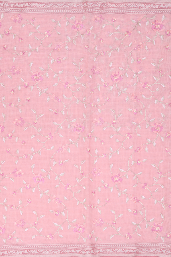 Kota Cotton Saree In Peachy Pink With Floral Design