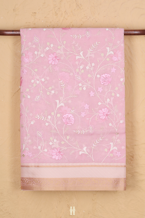 Kota Cotton Saree In Pink With Floral Design