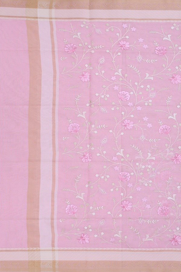 Kota Cotton Saree In Pink With Floral Design