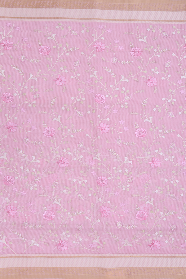 Kota Cotton Saree In Pink With Floral Design