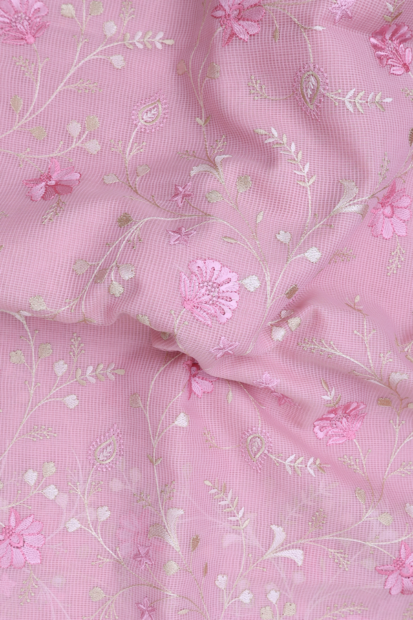 Kota Cotton Saree In Pink With Floral Design