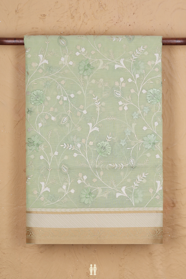Kota Cotton Saree In Light Green With Floral Design