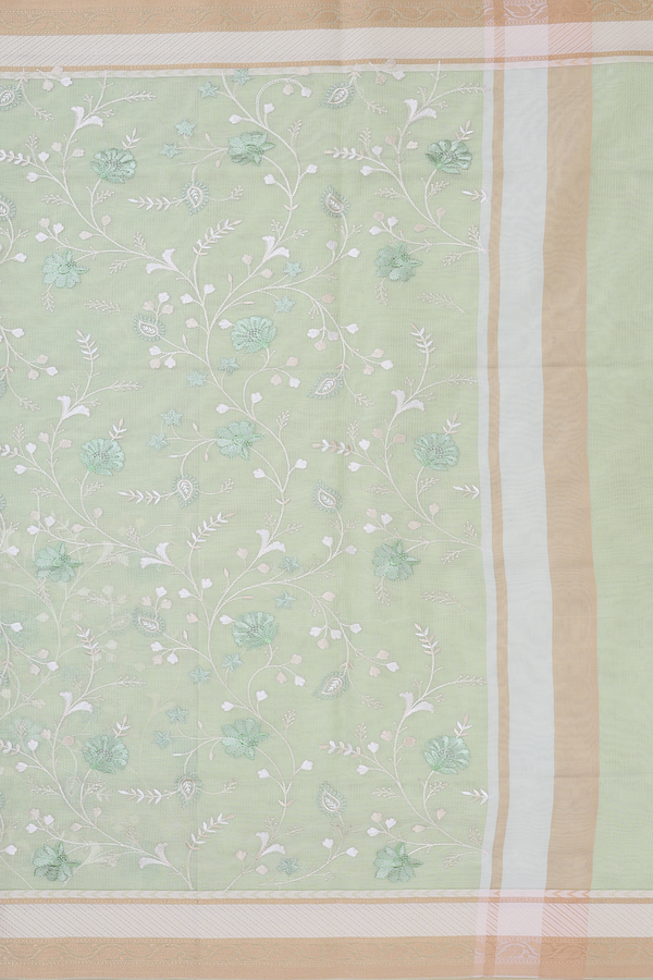 Kota Cotton Saree In Light Green With Floral Design