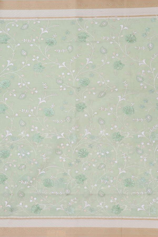 Kota Cotton Saree In Light Green With Floral Design