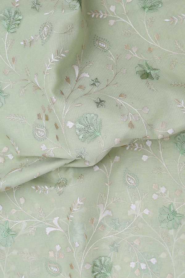 Kota Cotton Saree In Light Green With Floral Design