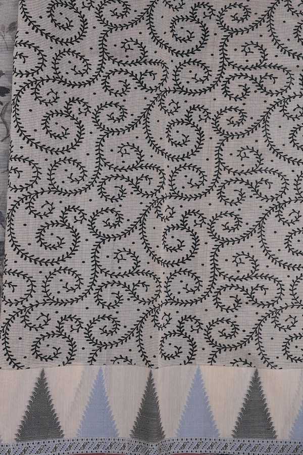 Kota Cotton Saree In Cream Color With Floral Design
