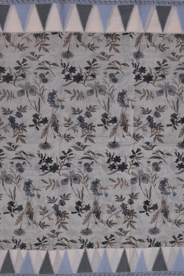 Kota Cotton Saree In Cream Color With Floral Design
