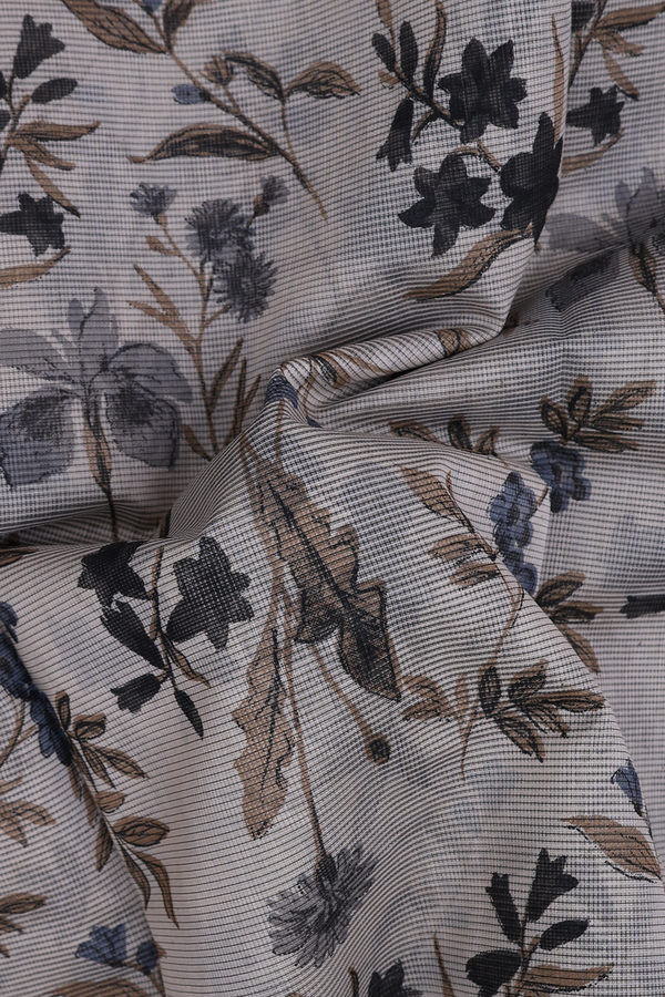 Kota Cotton Saree In Cream Color With Floral Design