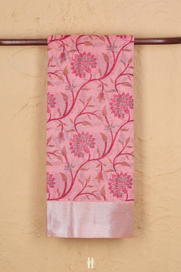 Kota Cotton Saree In Pink With Floral Design