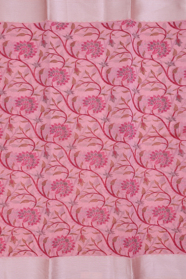 Kota Cotton Saree In Pink With Floral Design
